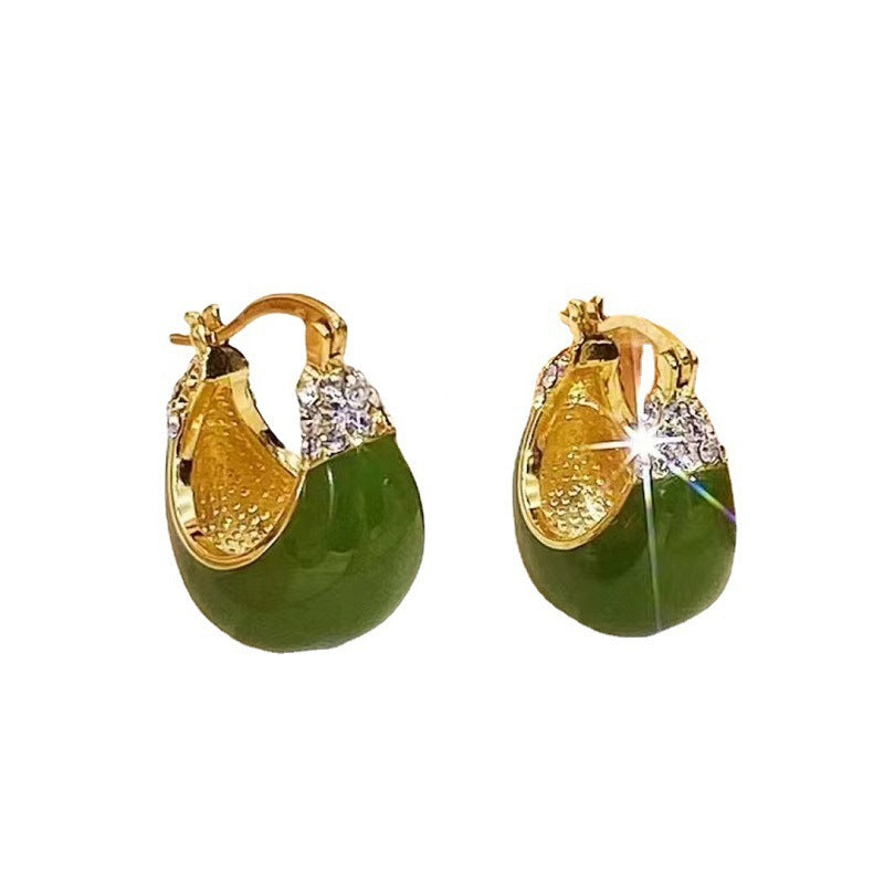 Wholesale s925 silver needle Green drop glaze earrings