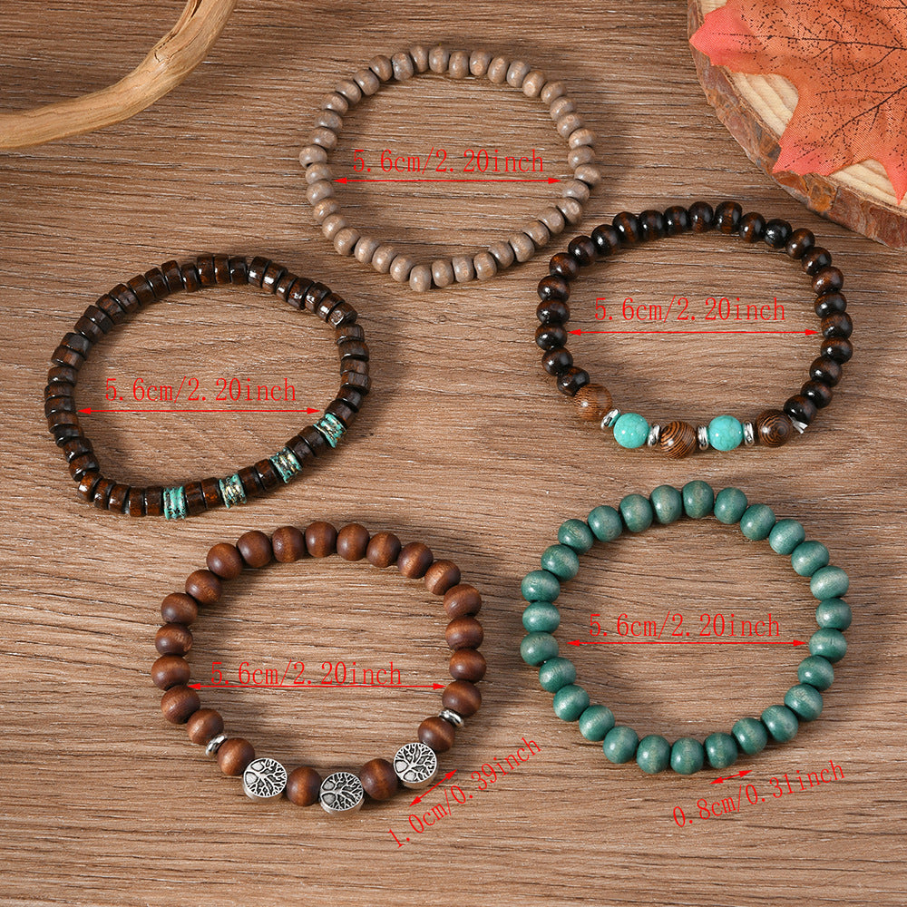Wholesale nut shell wood bead turquoise multi-layer bracelet