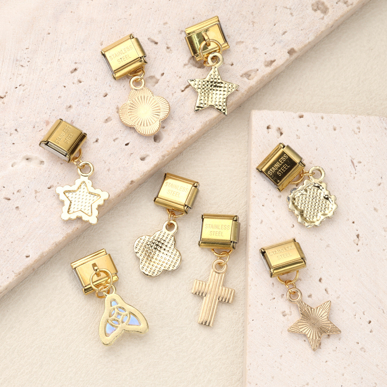 Wholesale 10pcs Italian Charm Bracelet 9mm DIY Splicing Gold Micro-paved Zirconia Pendant Stainless Steel Composable Bracelet