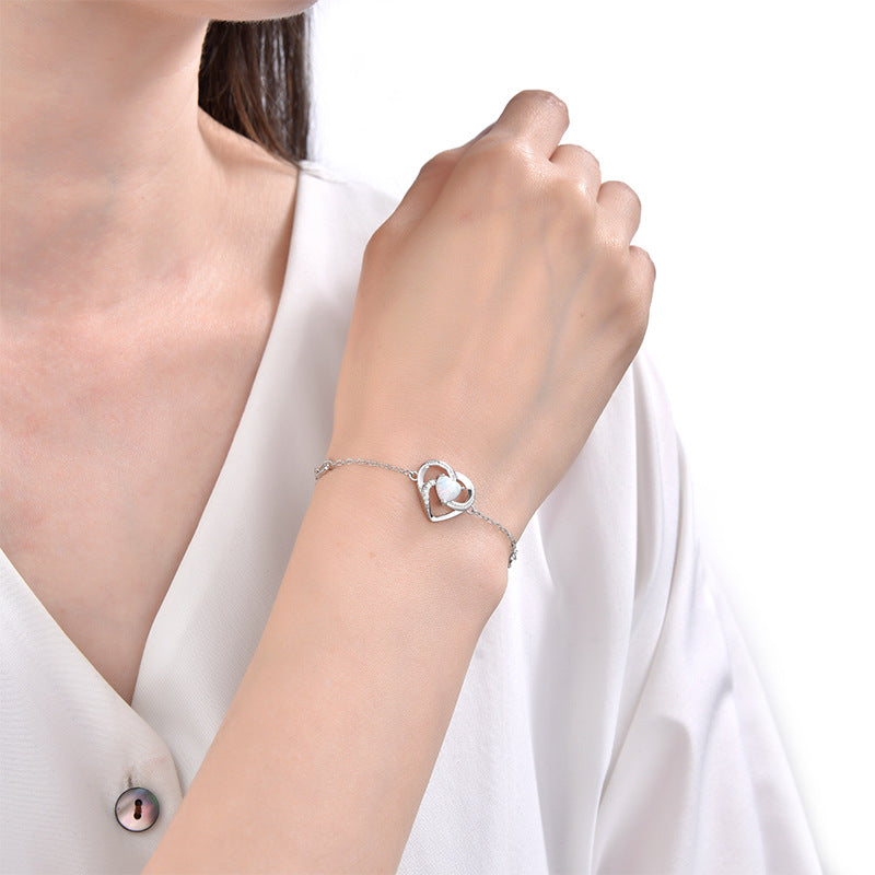 Wholesale S925 sterling silver opal heart shaped opal bracelet