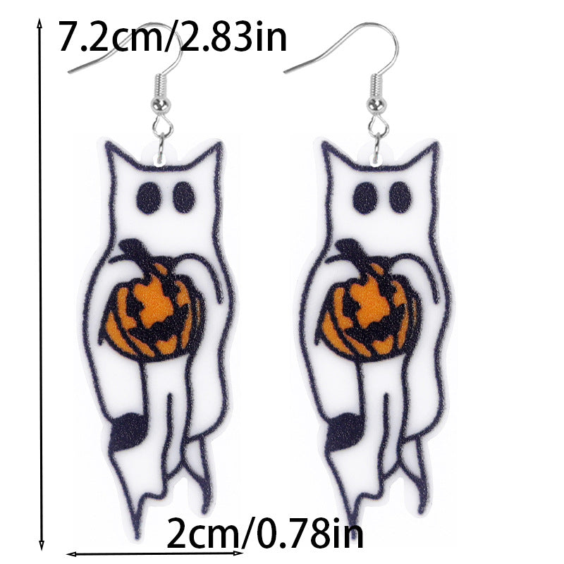 Wholesale Halloween Cute Leopard Cat Bunny Ghost Acrylic Earrings ACC-ES-WeiAn004