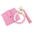 Wholesale  Cartoon Valentine's Day Printed Wooden Beads Pink Card Holder Bracelet PU Leather Tassel Wallet Keychain