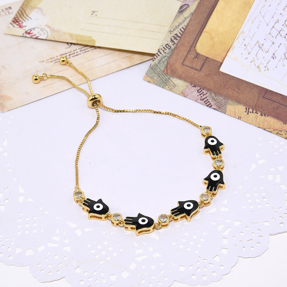 Wholesale Micro-inlaid Zircon Palm Oil-dripping Devil' s Eye Bracelet