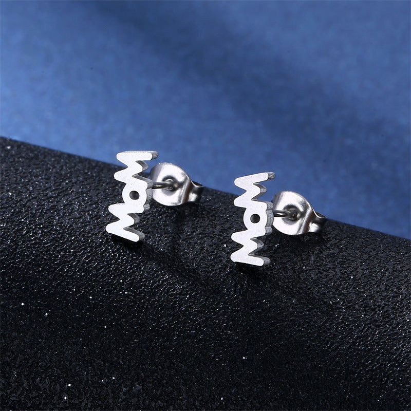 Wholesale MOM Stainless Steel Earrings Necklace Set Mother's Day ACC-ES-MinM024