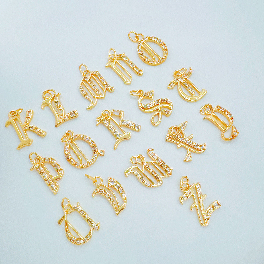 Wholesale Copper Gold-Plated Ice Sugar Letter Pendant Necklace European American Style Fashion Jewelry Accessory for Women