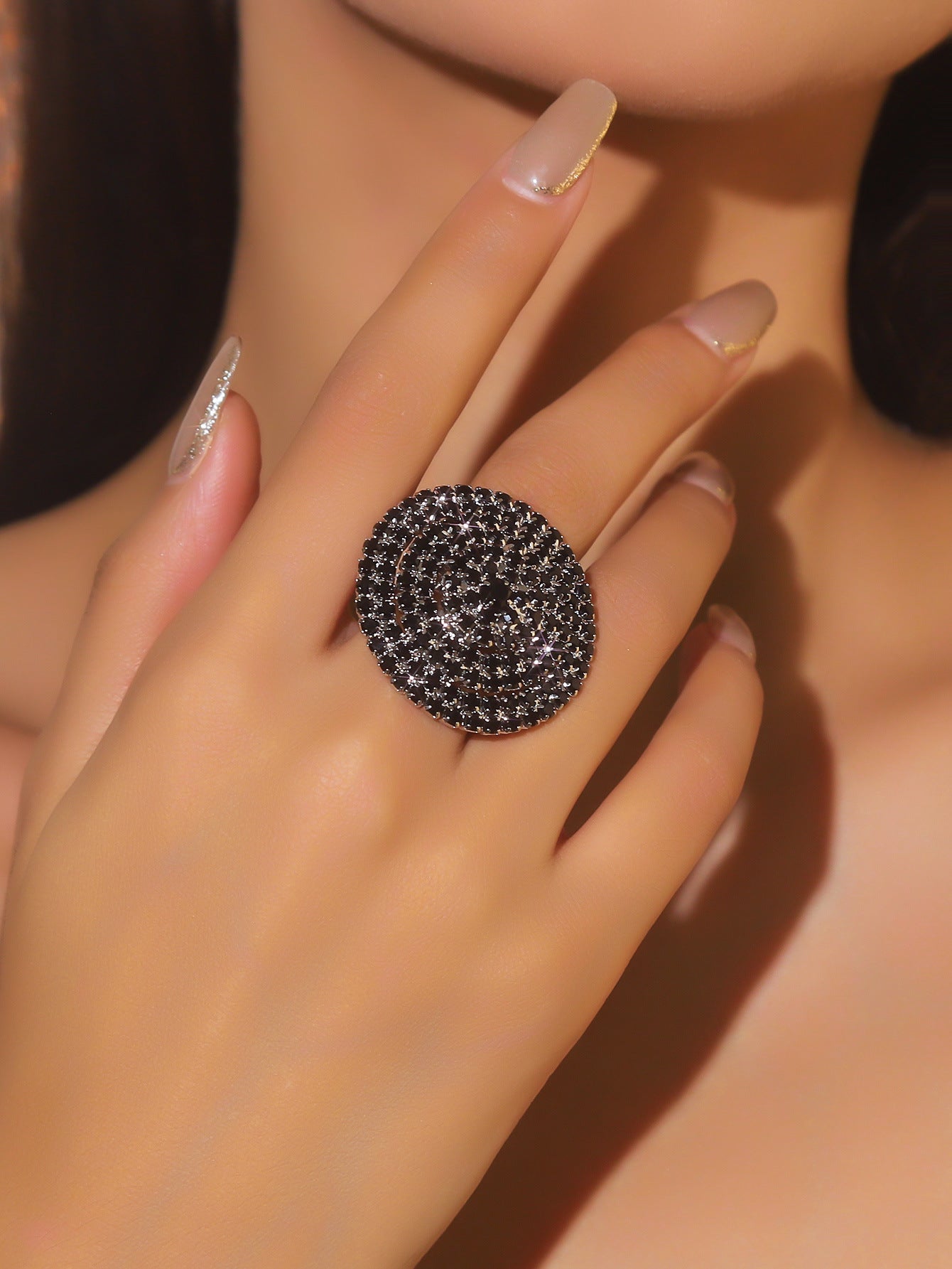 Wholesale geometric rhinestone ring
