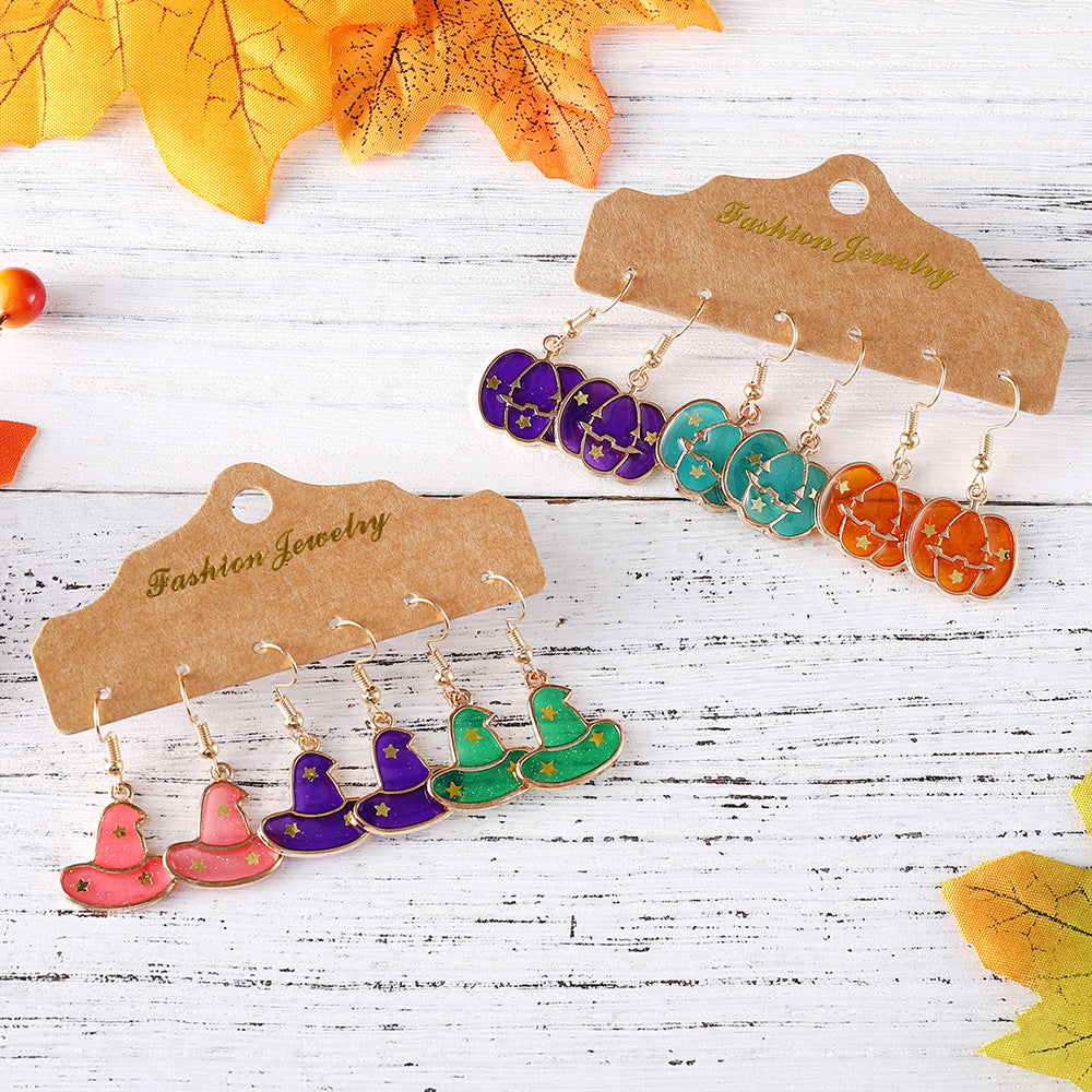 Wholesale Halloween Pumpkin Hat Star Earrings Set