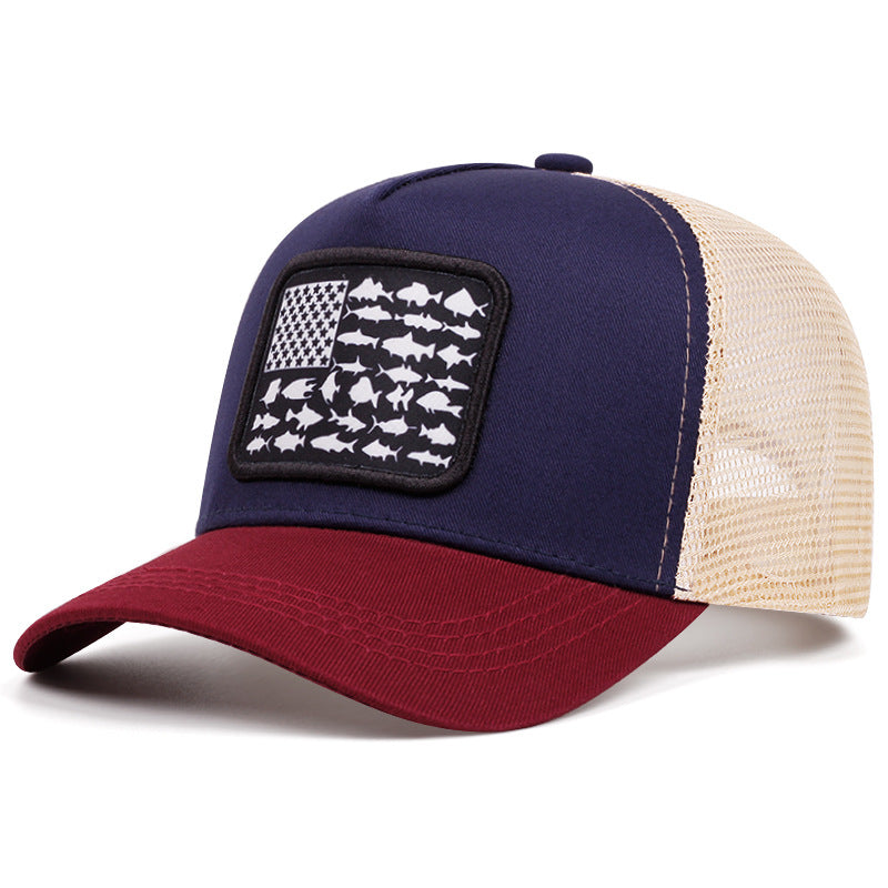 Wholesale American Flag Fish Embroidered Mesh Cap Baseball Cap