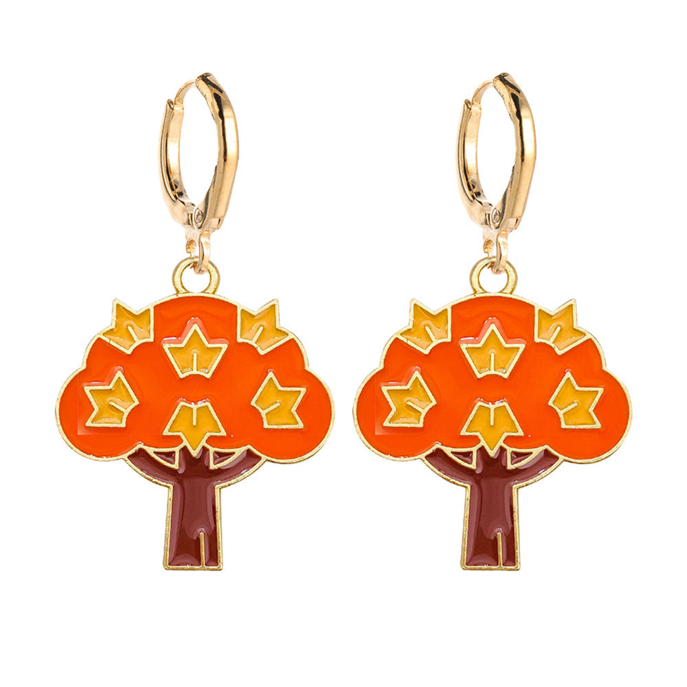 Wholesale Thanksgiving Cute Hedgehog Fox Scarecrow Pumpkin Wheat Alloy Oil Drop Earrings ACC-ES-ChenY050