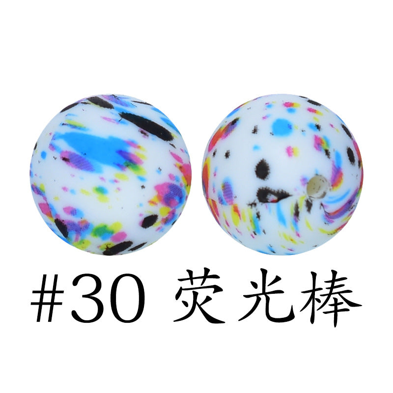 Wholesale 50pcs Western Style Leopard Skull Color Aztec Printed Silicone Balls Beads ACC-BDS-HeSheng007