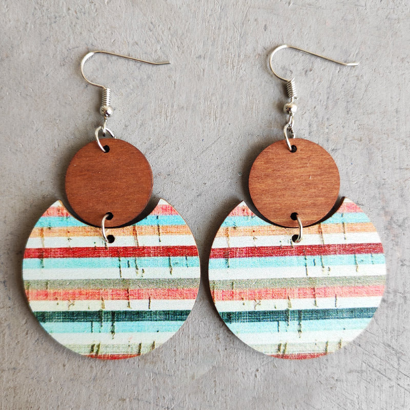 Wholesale 2pcs Wooden Print Earrings