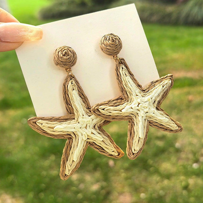 Wholesale  Grass Woven Starfish Pendant Earrings