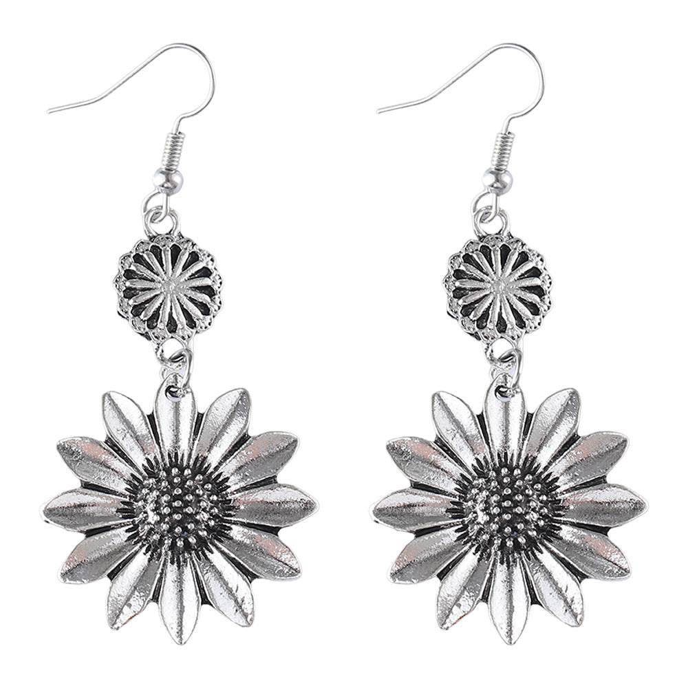 Wholesale Retro Three-dimensional Sunflower Pendant Earrings