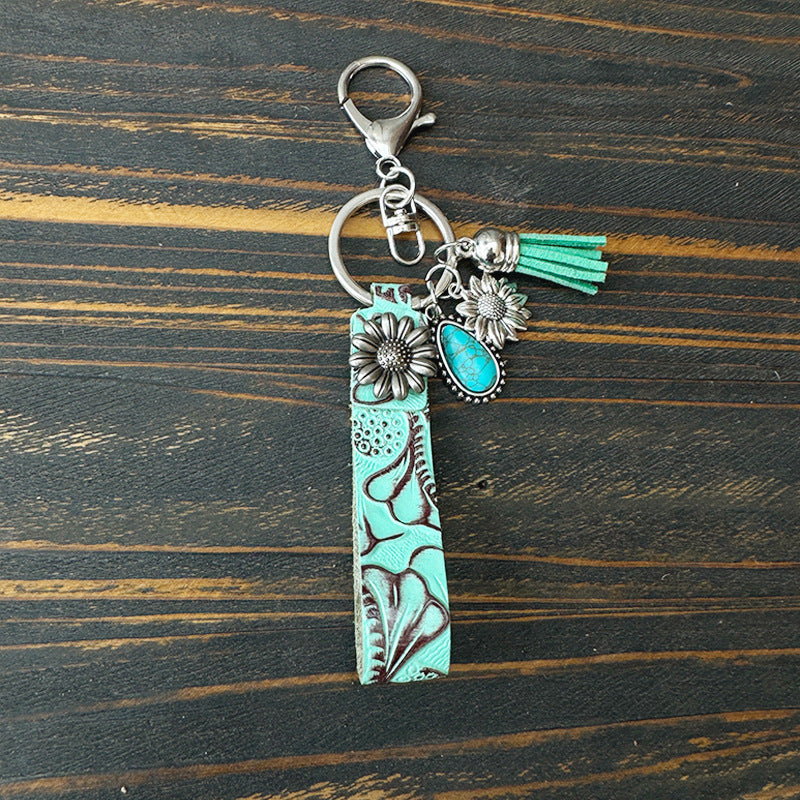 Wholesale Leather turquoise Western vintage keychain