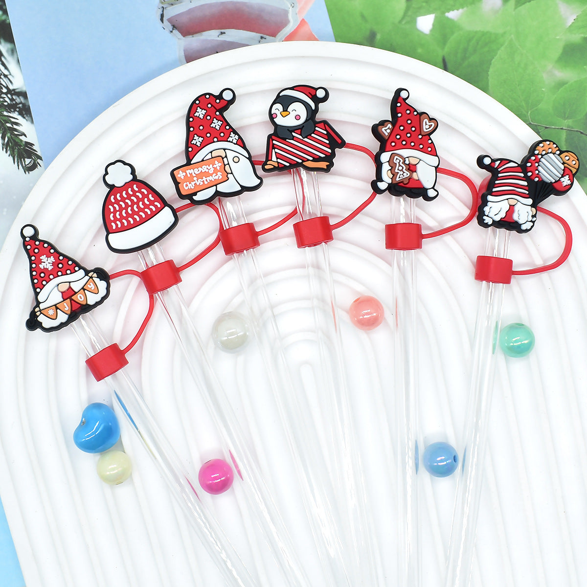 Wholesale Random 100pcs Christmas 10mm PVC Soft Straw Tube Cap ACC-SCR-RYY077