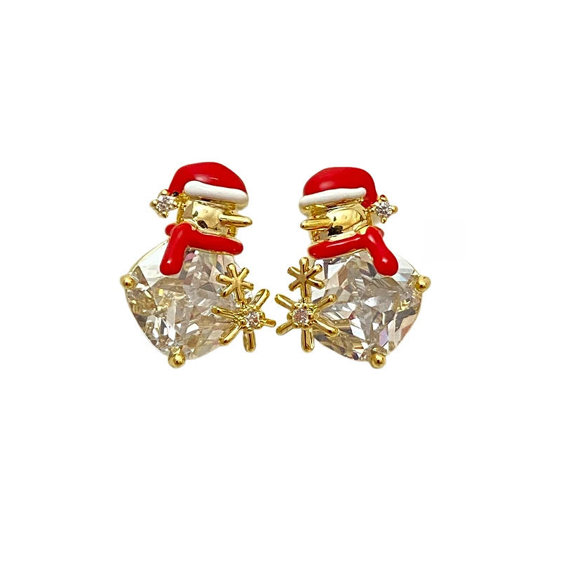 Wholesale Christmas snowman-shaped zirconium earrings