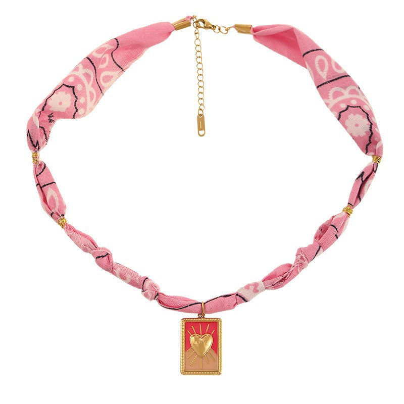 Wholesale titanium steel leopard print fabric necklace