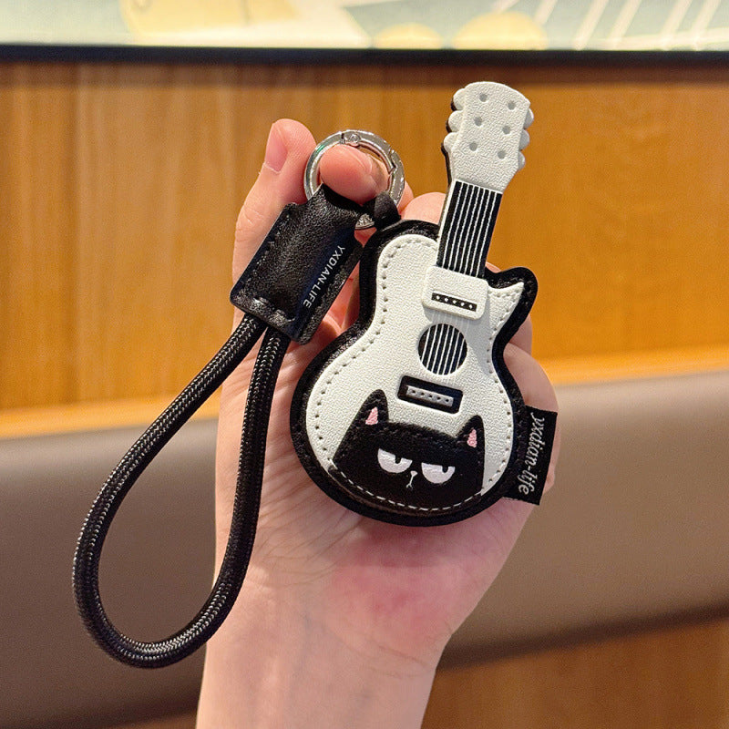 Wholesale Leather Cat Guitar Keychain Decorative Accessory Music Lover Gift With Anti Counterfeit Card