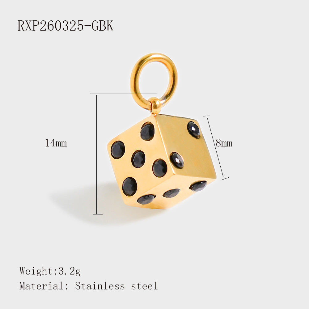 Wholesale Stainless Steel Lucky Dice Four-Leaf Clover Pendant - Gold Electroplated DIY Fashion Accessory
