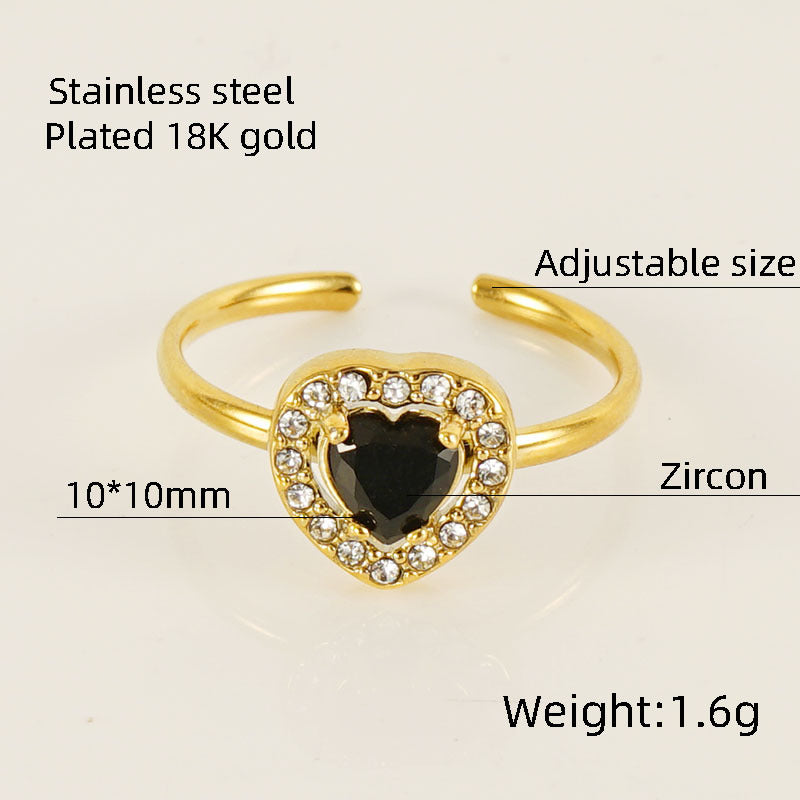 Wholesale Titanium Steel Diamond Heart Movable Adjustable Zircon Rings ACC-RS-ZhongXin004