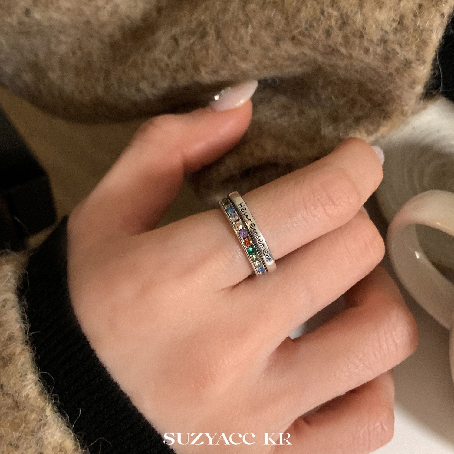 Wholesale S925 Sterling Silver Rainbow Passepartout Ring