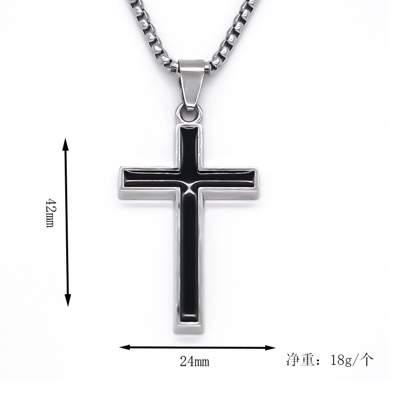 Wholesale Street Punk Cross Pendant Necklace Silver Black Trendy Jewelry Accessory Boutique Resale Gift