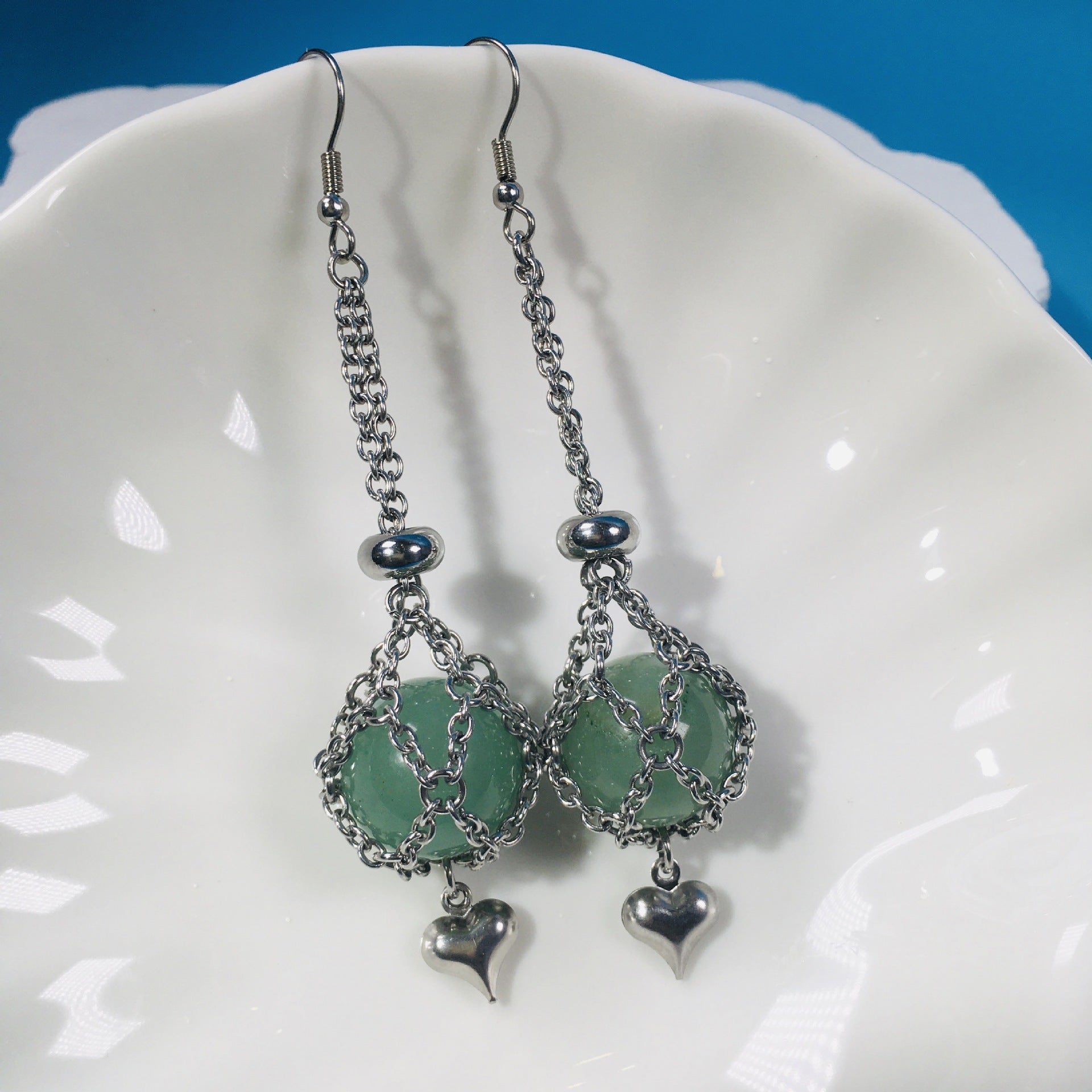 Wholesale Replaceable Crystal Natural Stone Adjustable Metal Mesh Pocket Earrings Heart Shape Pendant ACC-ES-RongGuan001