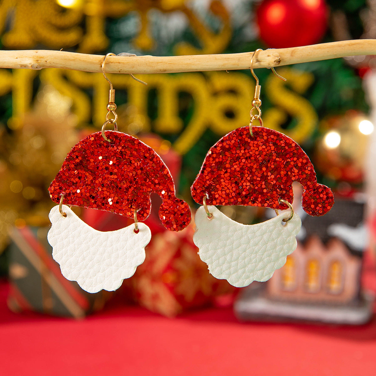 Wholesale Cute  Color Christmas Hat White Beard Sequins  Earrings