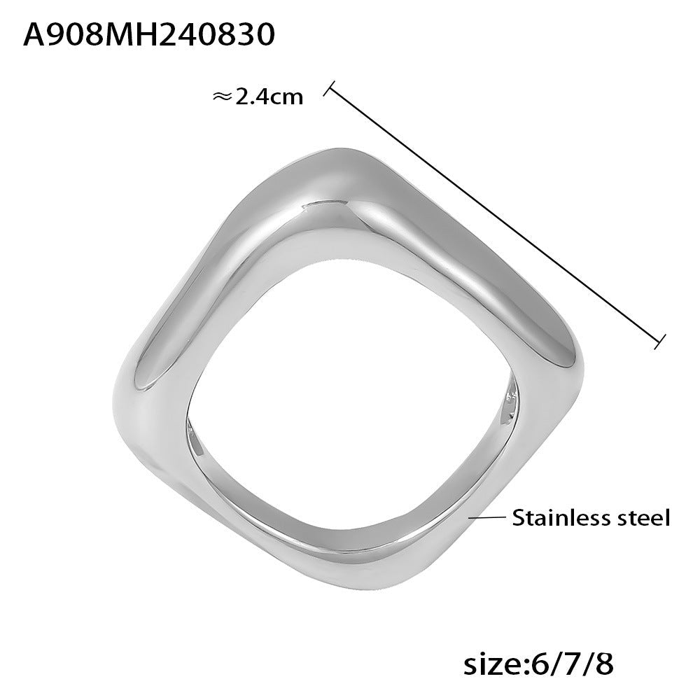 Wholesale Square Geometric Stainless Steel PVD Plated 18K Gold Ring