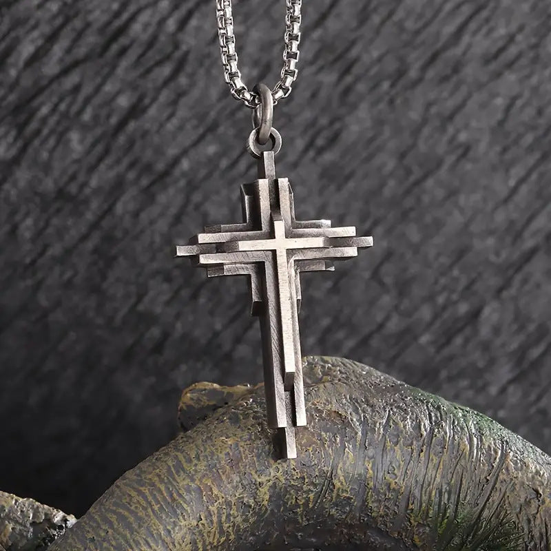 Wholesale  three-layer three-dimensional cross retro pendant necklace