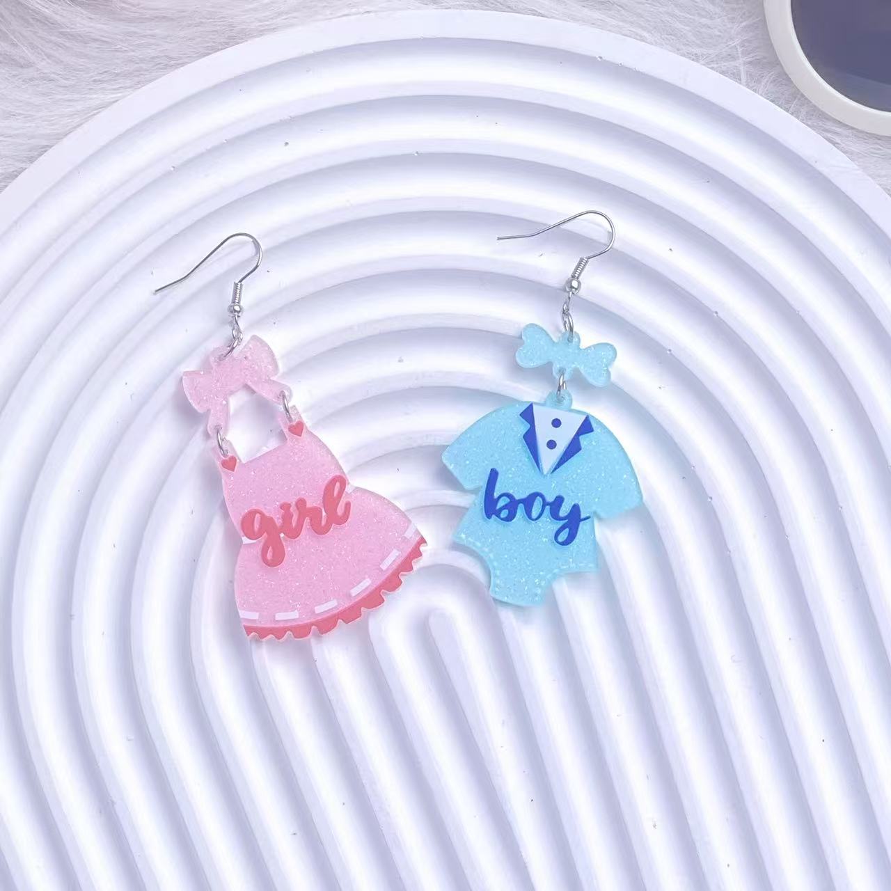 Wholesale  pink blue clothes asymmetric acrylic earrings