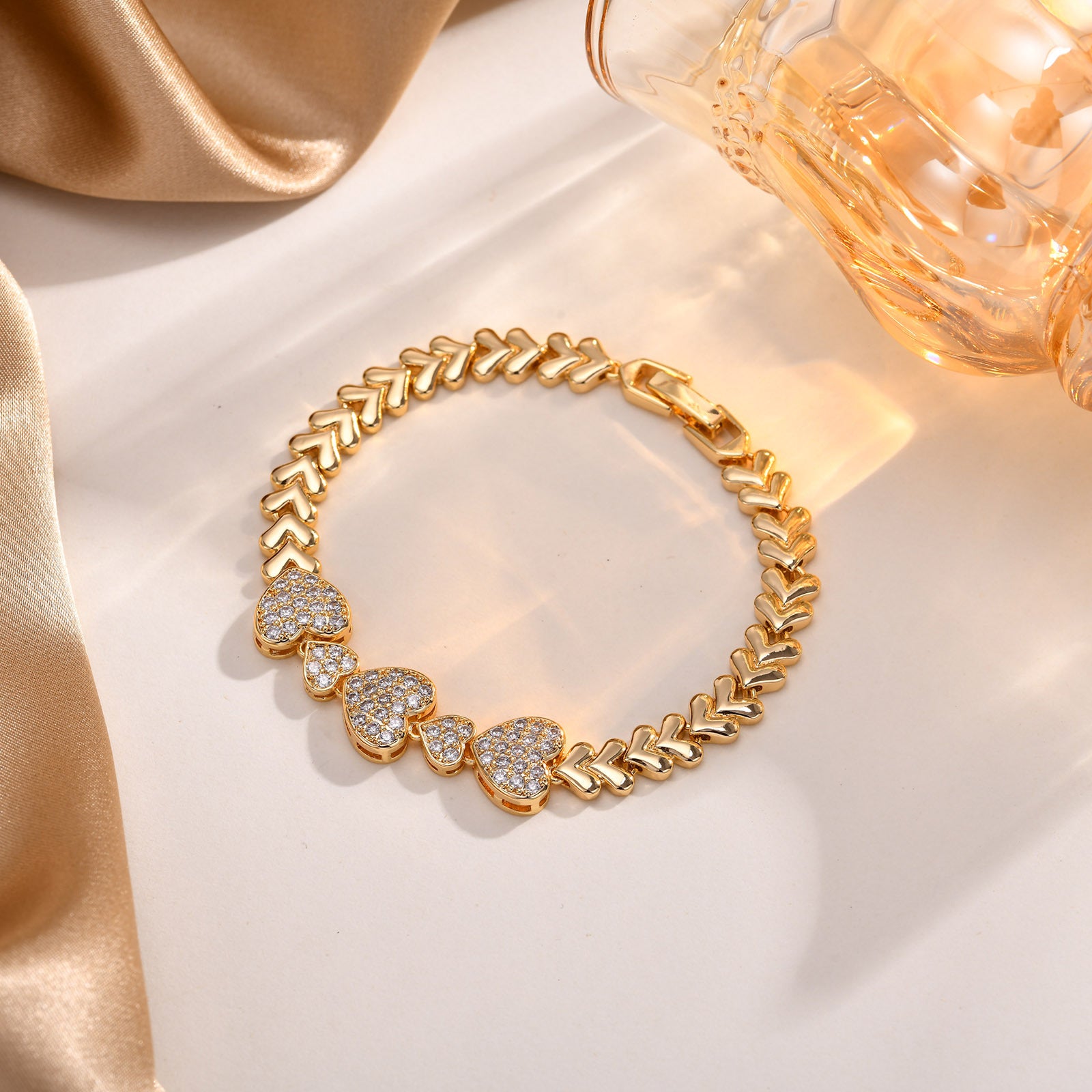 Wholesale Gold Copper Bracelet With Zircon Leaf Infinity Heart Design Stylish Women S Jewelry Accessory