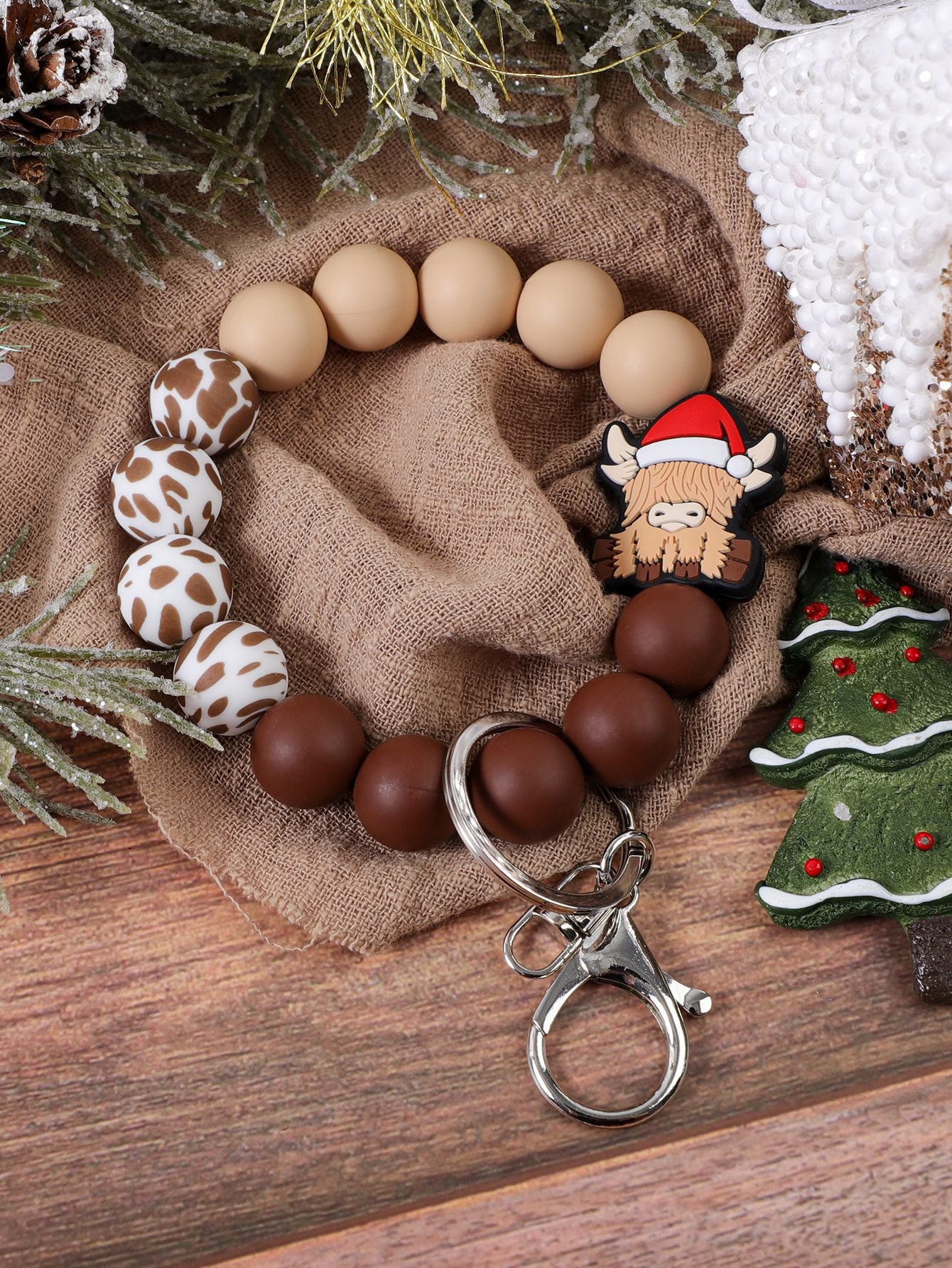 Wholesale Christmas Cute Santa Hat Old Man Silicone Beaded Keychain ACC-KC-JiuYa020