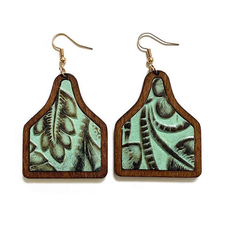 Wholesale Western Vintage Cactus Inlaid Wood Earrings ACC-ES-XinChuan064