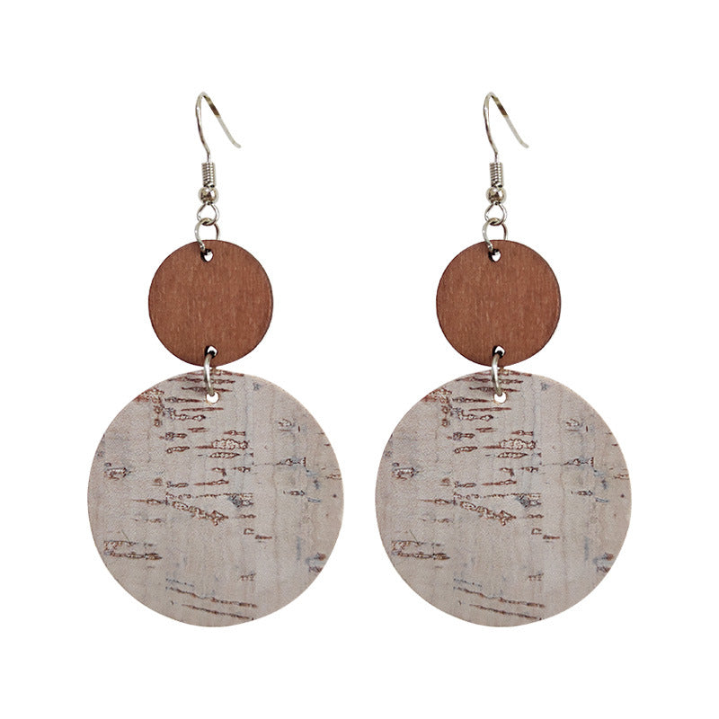 Wholesale 2 pairs/  pack Leather round earrings with bark texture and Bohemian style design