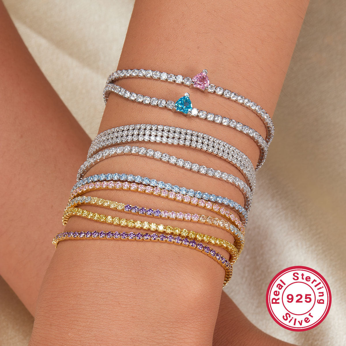 Wholesale Light Luxury Chain Stacking Zircon 925 Sterling Silver Bracelets ACC-BT-JingXu001