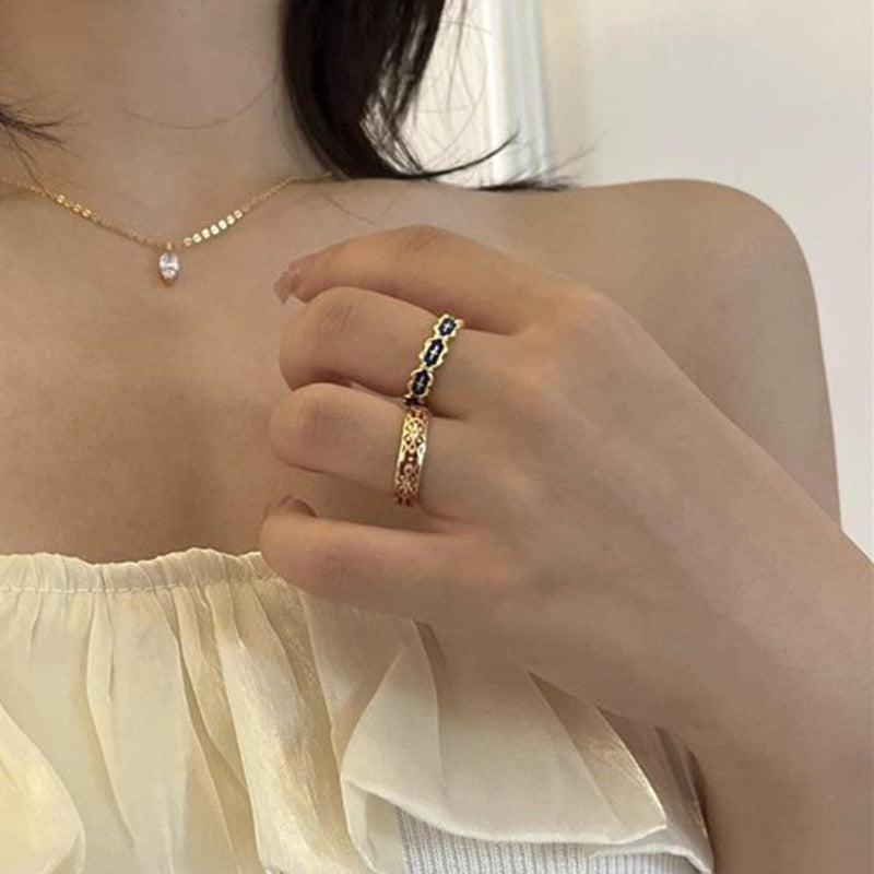 Wholesale  Enamel Star Blue Open Ring Light Luxury Personalized Ring