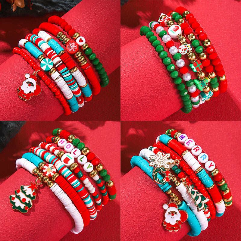 Wholesale Christmas Polymer Clay Beaded Multi-layer Bracelet Set ACC-BT-Zhey008