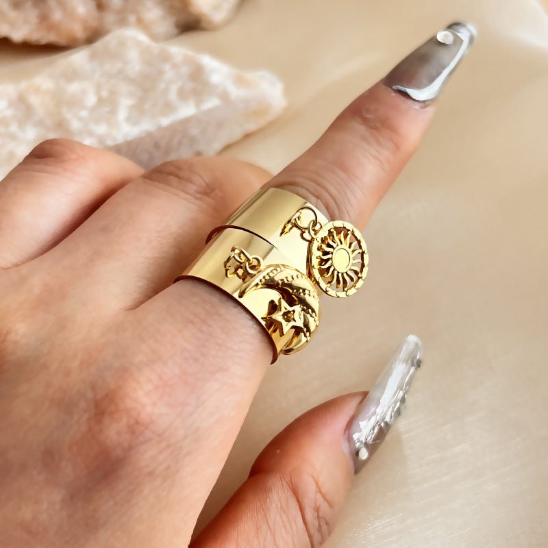 Wholesale Stainless Steel Electroplated 18K Gold Vintage Rings ACC-RS-YuSen004