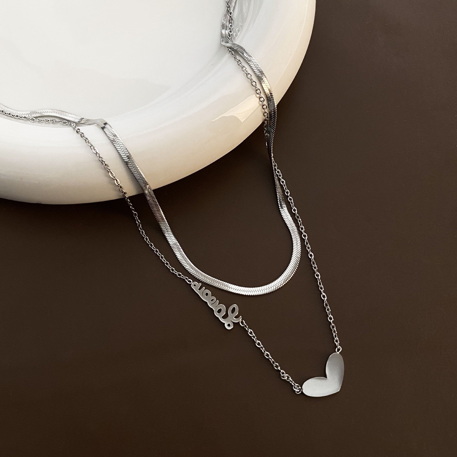 Wholesale Titanium Steel Necklace Letter Love Pendant Snake Bone Chain ACC-NE-Yuxi015