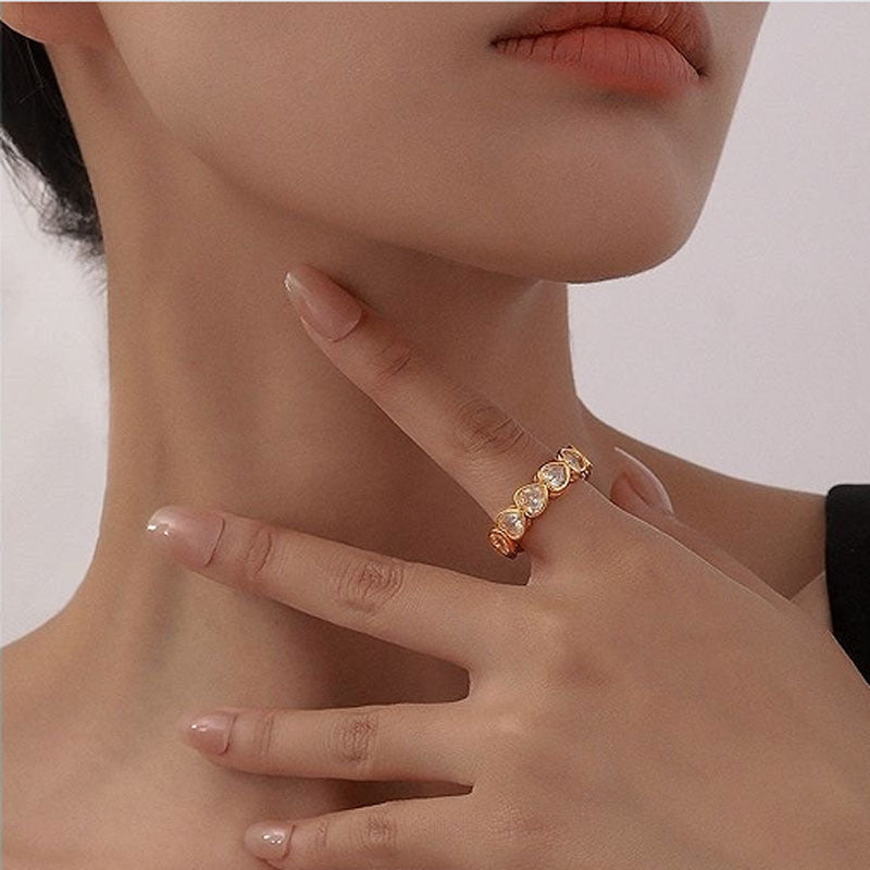 Wholesale Heart Zircon Copper Open Ring Chic Adjustable Women S Everyday Jewelry Gift And Boutique Resale Fashion Accessory