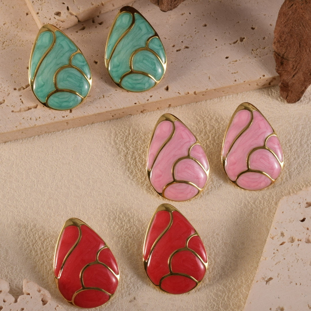 Wholesale Geometric Stainless Steel Enamel Teardrop Earrings