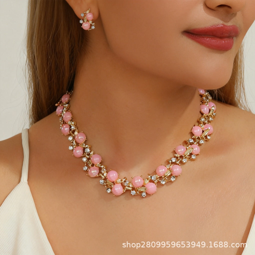 Wholesale Rhinestone Multi-Color Dopamine Earrings and Necklace Set for Everyday Wear