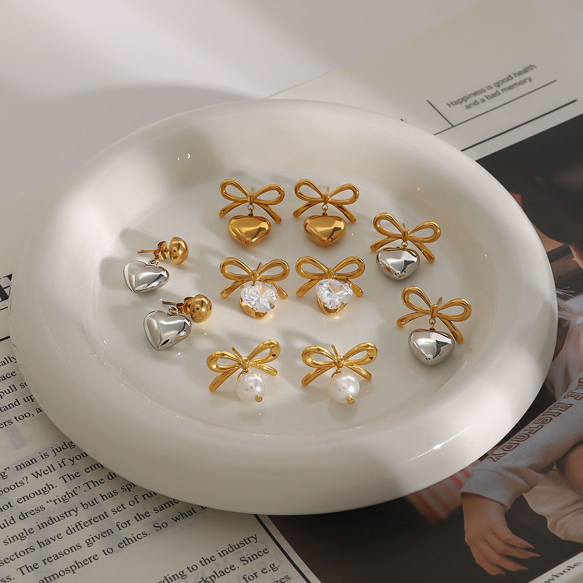 Wholesale Stainless Steel Valentine's Day Bow Heart Earrings