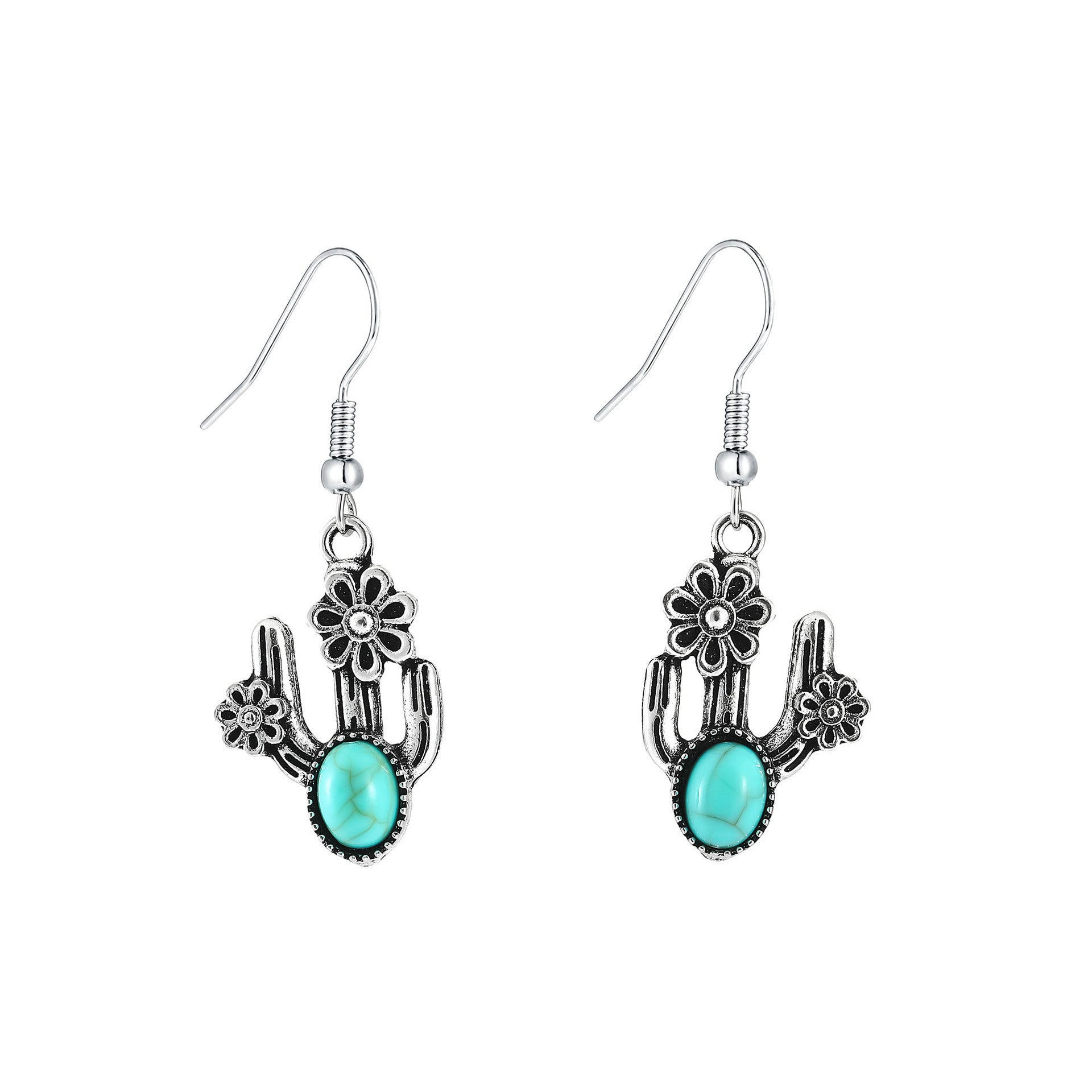 Wholesale Personalized Earrings  Retro Cactus Flower Turquoise Earrings