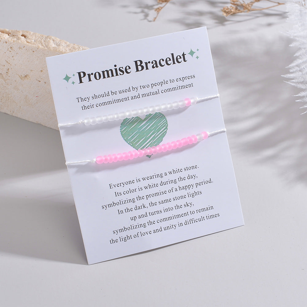 Wholesale Luminous Rice Beads Braided Adjustable Women's Card Bracelet