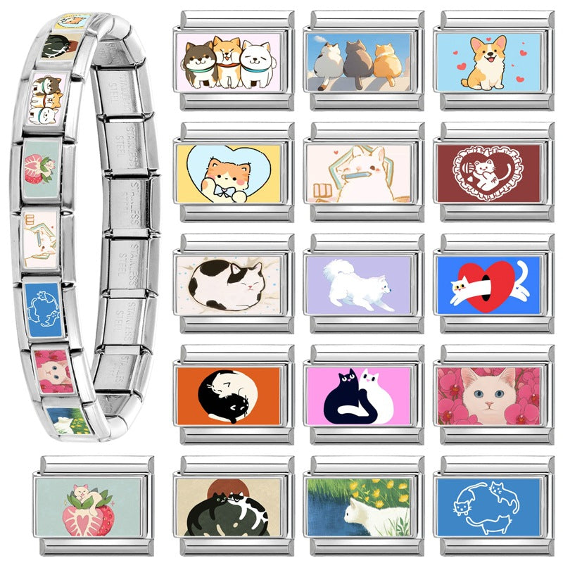 Wholesale 9mm Italian Charm Starter Bracelets DIY Cute Pet Series Stainless Steel Composable Bracelet