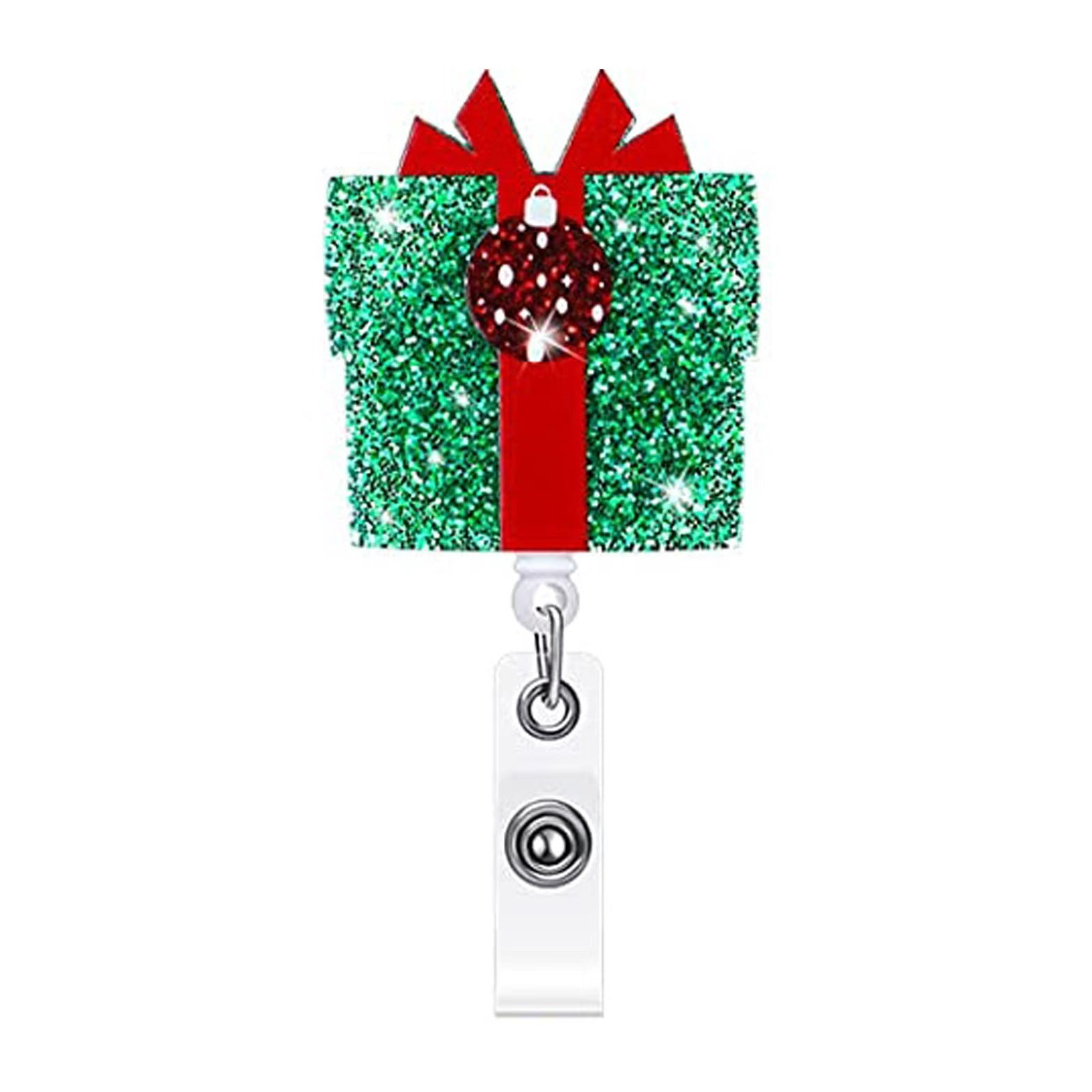 Wholesale Christmas Tree Holiday Glitter Badge Clip Retractable Keychain ACC-KC-LingYu011