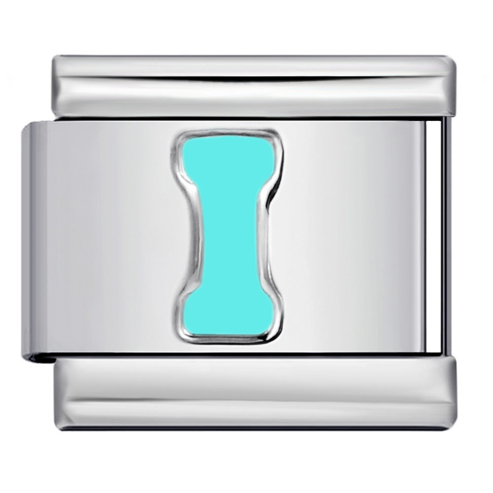 Wholesale Italian Charm Bracelet 9mm DIY sky blue English letter series   Creative Stainless Steel Composable Bracelet