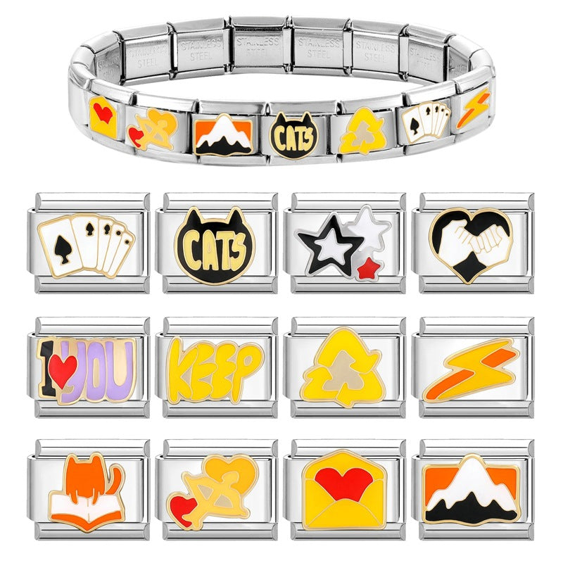 Wholesale Italian Charm Bracelet 9mm DIY Splicing Cute Cartoon Stainless Steel Composable Bracelet
